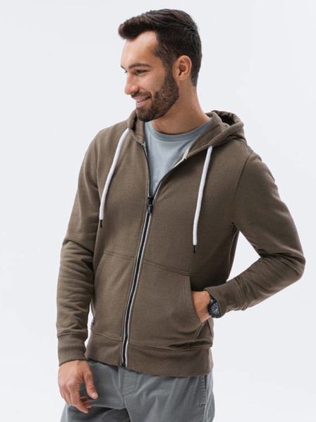 Ombre Clothing Khaki pánska mikina na zips s kapucňou Ombre Clothing B1145 basic basic