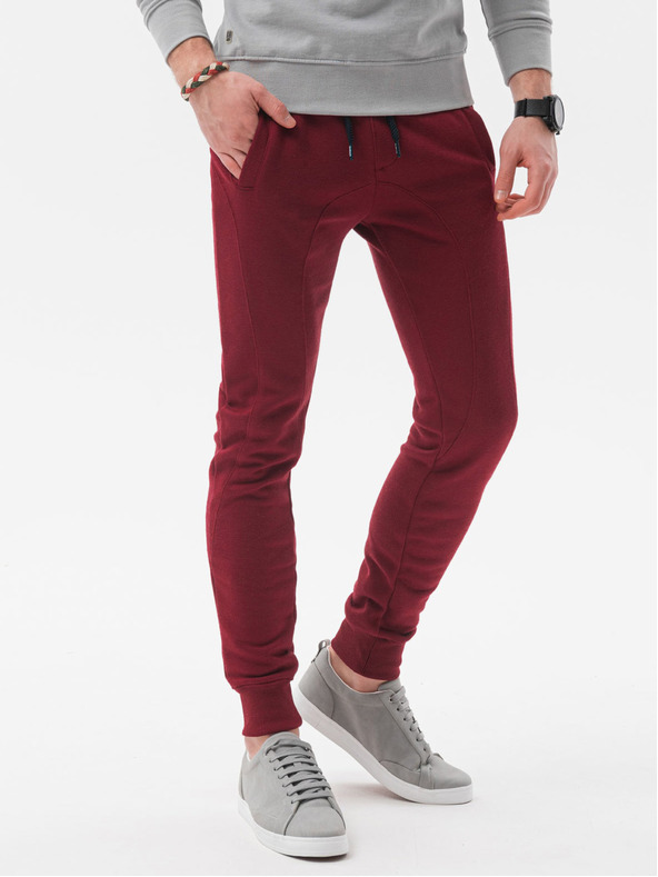 Ombre Clothing Vínové pánske základné tepláky Ombre Clothing