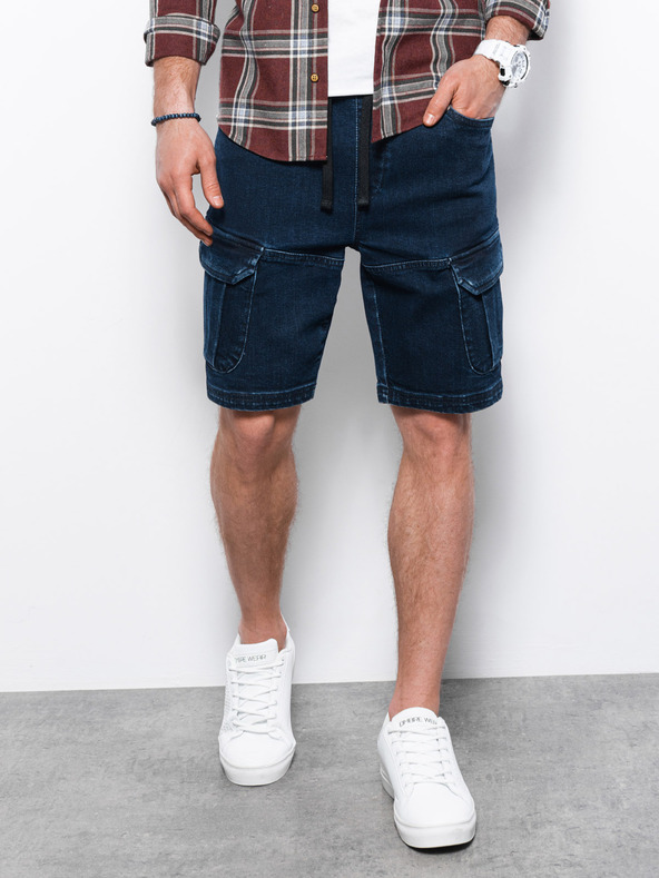 Ombre Clothing Tmavomodré pánske džínsové šortky Ombre Clothing W362