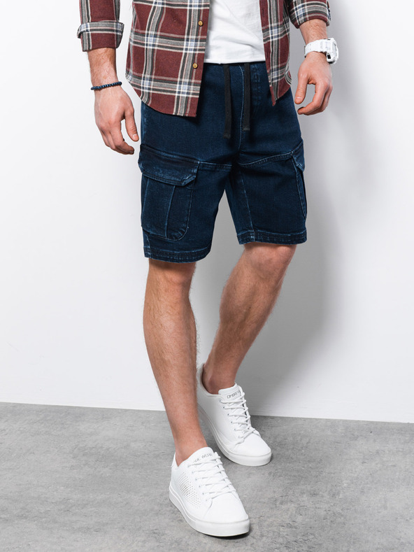 Ombre Clothing Tmavomodré pánske džínsové šortky Ombre Clothing W362