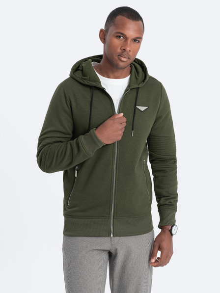 Ombre Clothing Khaki pánska mikina s kapucňou Ombre Oblečenie