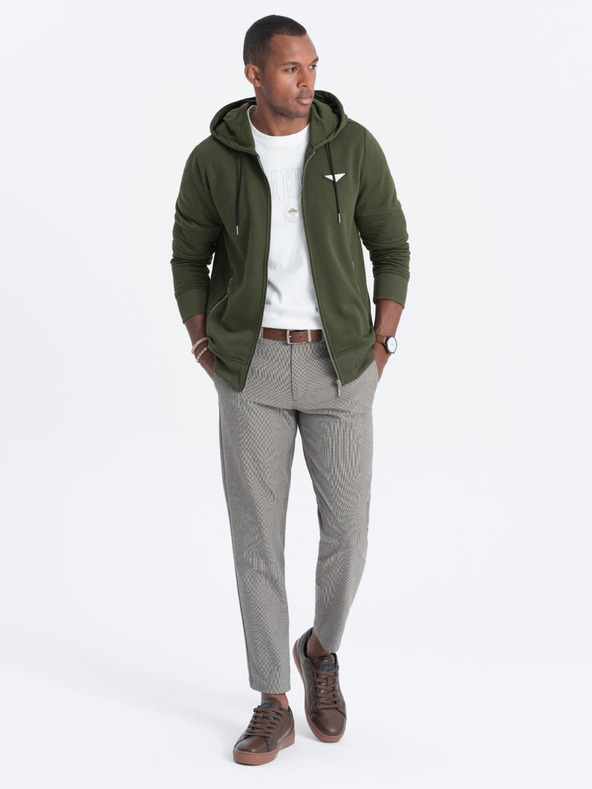 Ombre Clothing Khaki pánska mikina s kapucňou Ombre Oblečenie