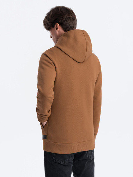 Ombre Clothing Hnedá pánska mikina s asymetrickým zapínaním Ombre Clothing