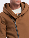 Ombre Clothing Hnedá pánska mikina s asymetrickým zapínaním Ombre Clothing