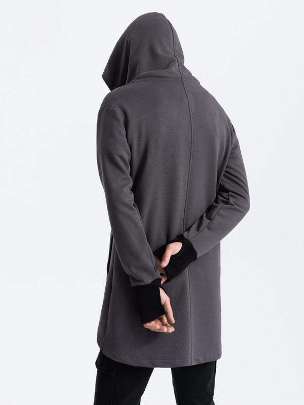 Ombre Clothing Tmavosivá pánska mikina s asymetrickým zapínaním Ombre Clothing