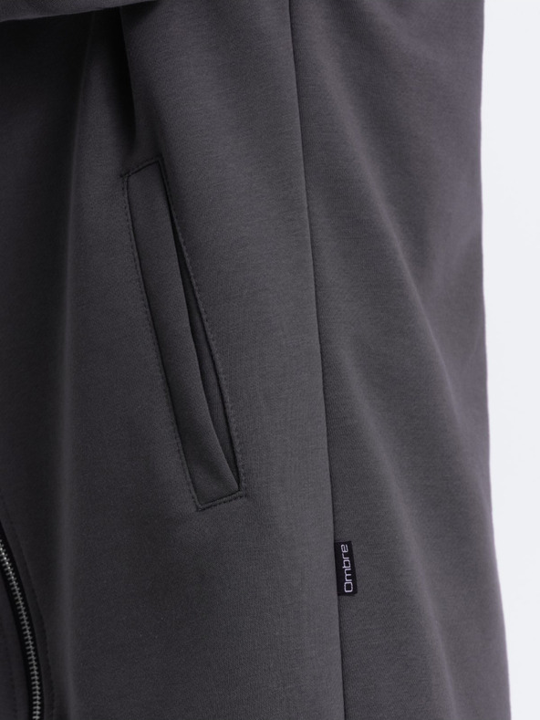 Ombre Clothing Tmavosivá pánska mikina s asymetrickým zapínaním Ombre Clothing