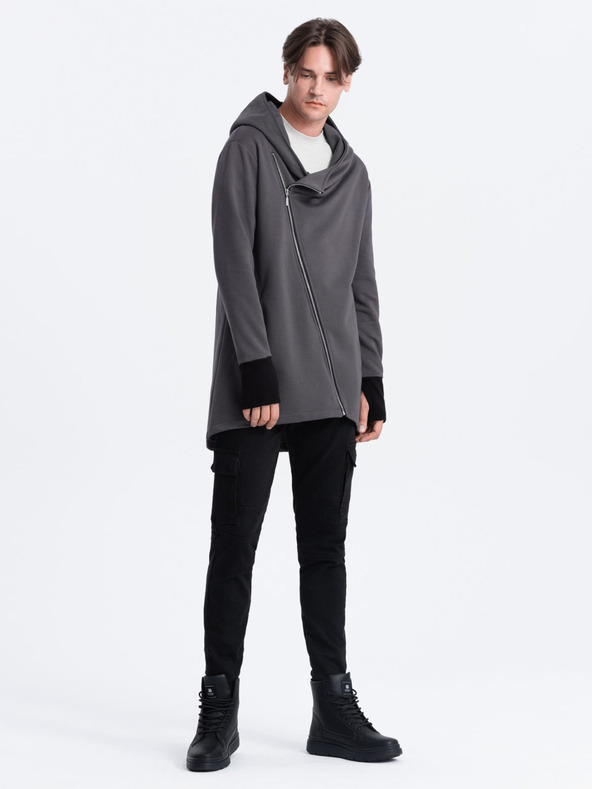 Ombre Clothing Tmavosivá pánska mikina s asymetrickým zapínaním Ombre Clothing