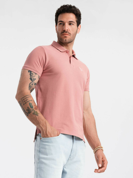 Ombre Clothing Ružové pánske základné polo tričko Ombre Clothing