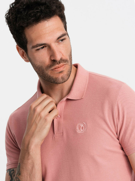 Ombre Clothing Ružové pánske základné polo tričko Ombre Clothing
