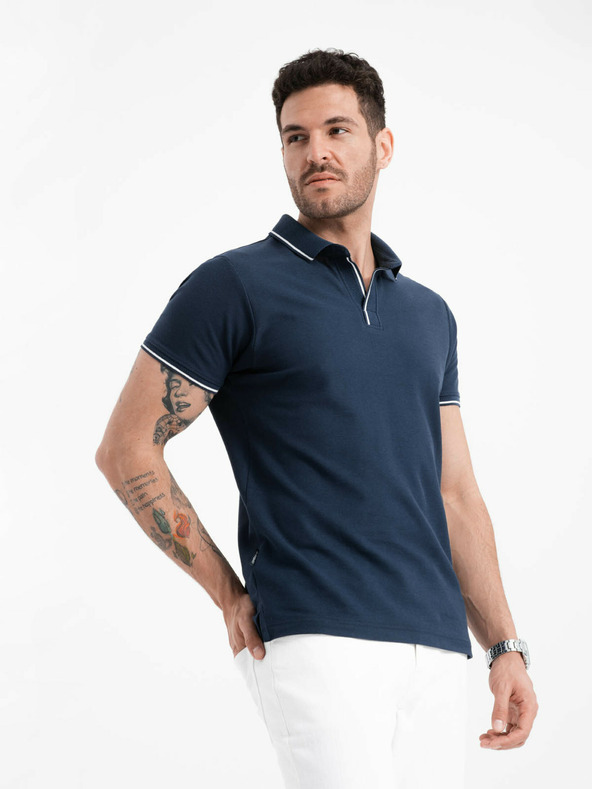Ombre Clothing Tmavomodré pánske polo tričko bez gombíkov Ombre Clothing