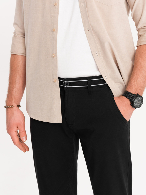 Ombre Clothing Čierne pánske chino nohavice s ozdobným opaskom Ombre Clothing