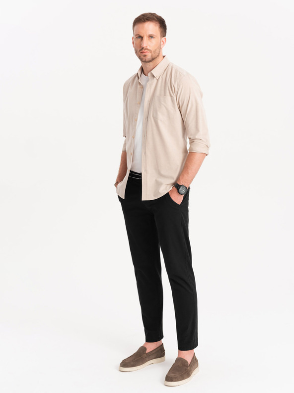 Ombre Clothing Čierne pánske chino nohavice s ozdobným opaskom Ombre Clothing