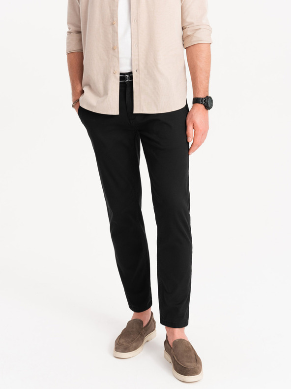 Ombre Clothing Čierne pánske chino nohavice s ozdobným opaskom Ombre Clothing