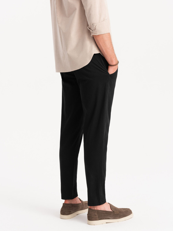 Ombre Clothing Čierne pánske chino nohavice s ozdobným opaskom Ombre Clothing