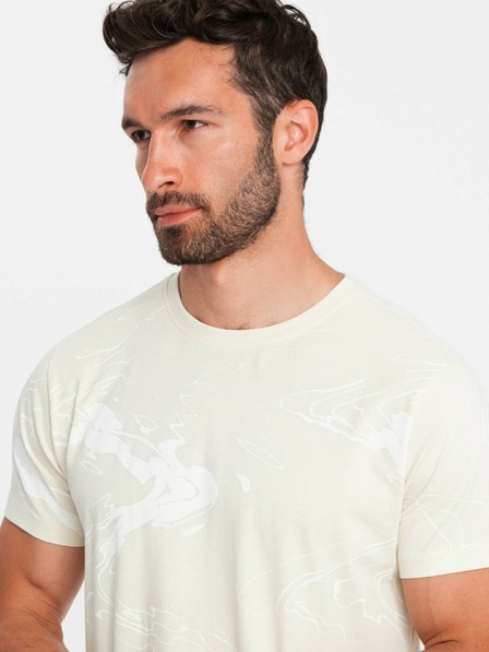 Ombre Clothing Krémové pánske vzorované tričko Ombre Oblečenie