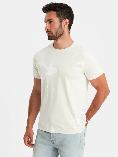 Ombre Clothing Krémové pánske vzorované tričko Ombre Oblečenie
