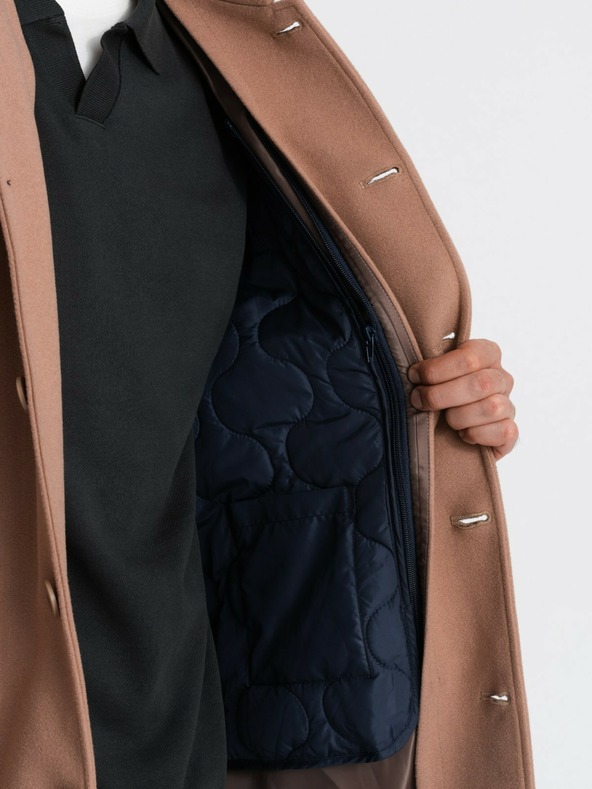 Ombre Clothing Pánsky jednoradový kabát s golierom a spodným dielom Ombre Oblečenie