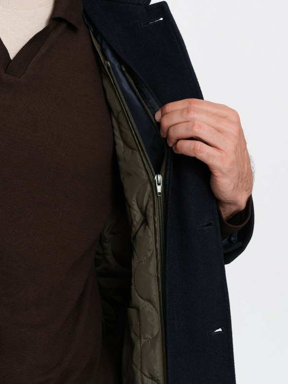 Ombre Clothing Pánsky jednoradový kabát s golierom a spodným dielom Ombre Oblečenie