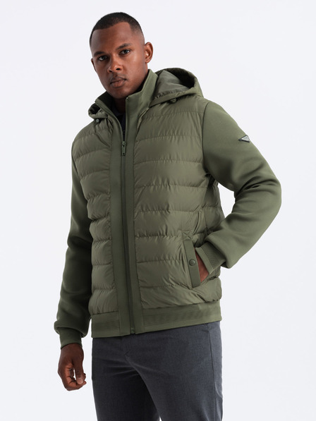 Ombre Clothing Pánsky prešívaný kabát s vysokým golierom Ombre Oblečenie