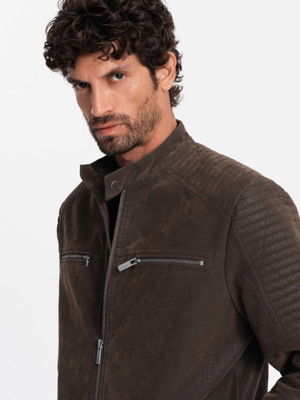 Ombre Clothing Pánska retro motorkárska bunda so stojačikom Ombre Clothing V1 OM-JAFL-0197