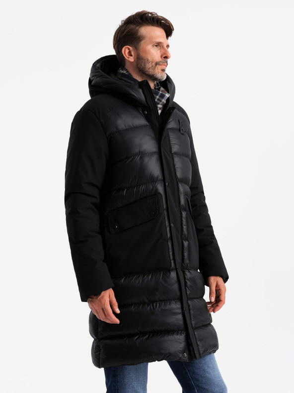 Ombre Clothing Pánska prešívaná dlhá bunda s veľkými vreckami Ombre Oblečenie
