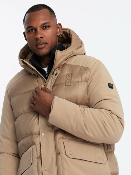 Ombre Clothing Pánska prešívaná dlhá bunda s veľkými vreckami Ombre Oblečenie
