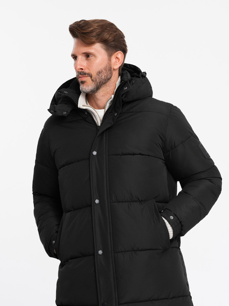 Ombre Clothing Pánska prešívaná dlhá bunda parka s odnímateľnou kapucňou Ombre Oblečenie