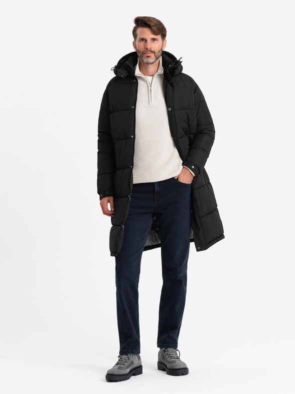 Ombre Clothing Pánska prešívaná dlhá bunda parka s odnímateľnou kapucňou Ombre Oblečenie