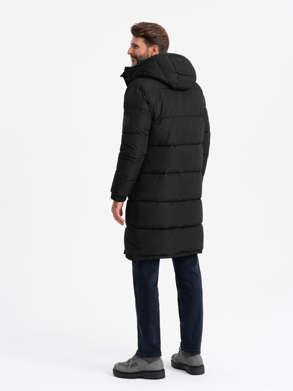 Ombre Clothing Pánska prešívaná dlhá bunda parka s odnímateľnou kapucňou Ombre Oblečenie