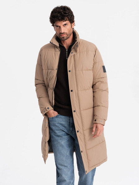 Ombre Clothing Pánska prešívaná dlhá bunda parka s odnímateľnou kapucňou Ombre Oblečenie