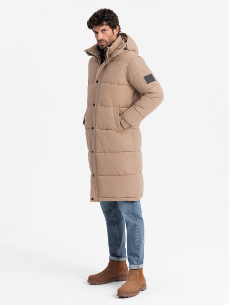 Ombre Clothing Pánska prešívaná dlhá bunda parka s odnímateľnou kapucňou Ombre Oblečenie