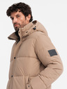 Ombre Clothing Pánska prešívaná dlhá bunda parka s odnímateľnou kapucňou Ombre Oblečenie