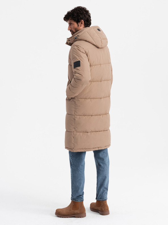 Ombre Clothing Pánska prešívaná dlhá bunda parka s odnímateľnou kapucňou Ombre Oblečenie