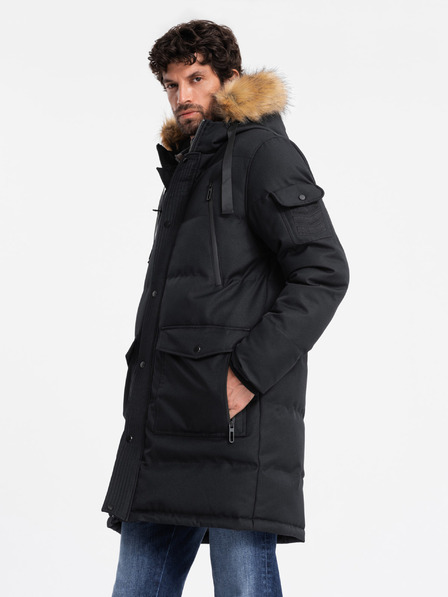Ombre Clothing Pánska dlhá bunda parka s kapucňou Ombre Clothing