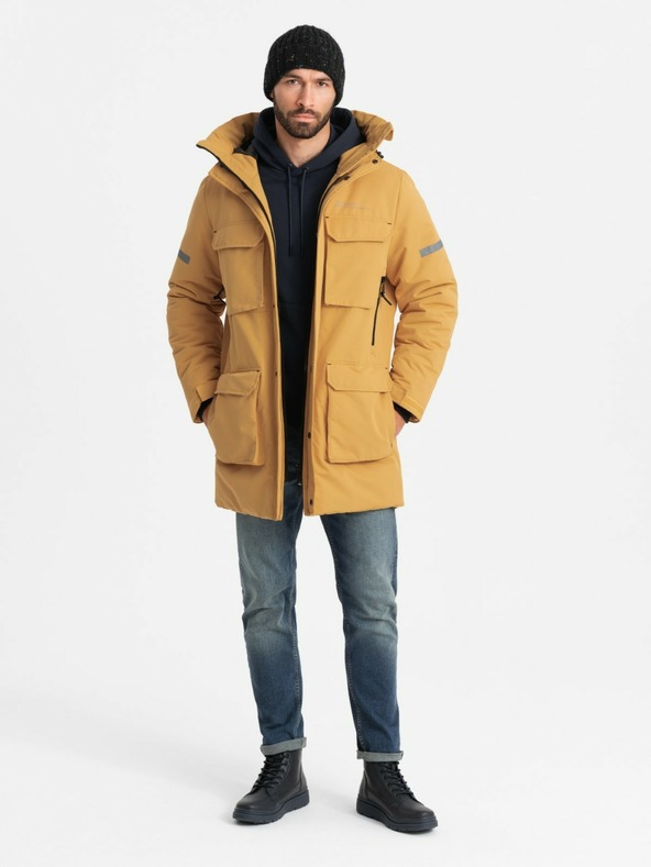 Ombre Clothing Pánska zateplená dlhá bunda Ombre Oblečenie