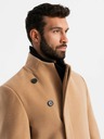 Ombre Clothing Pánsky kabát s asymetrickým zapínaním a vysokým golierom svetlohnedý Ombre Clothing