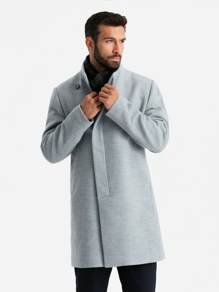 Ombre Clothing Pánska bunda parka s vysokým golierom a asymetrickým zapínaním sivá Ombre Oblečenie