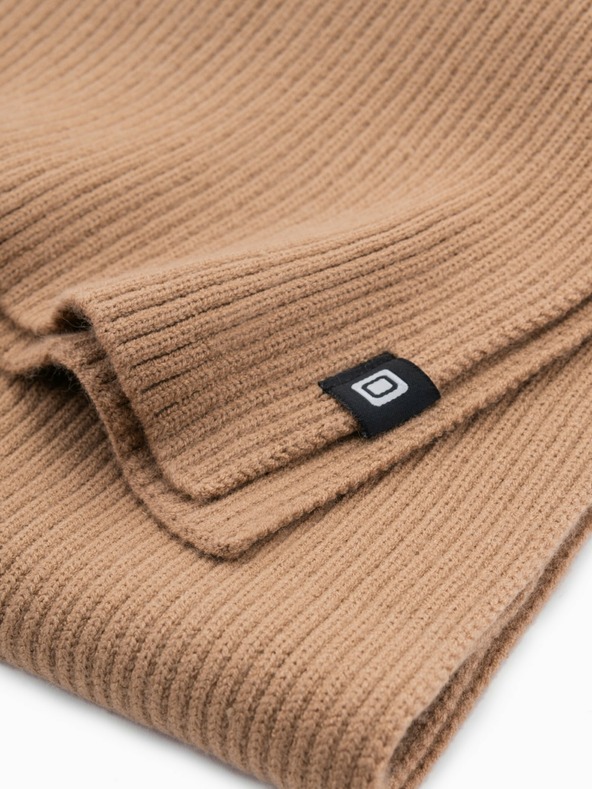 Ombre Clothing Pánsky jednofarebný rebrovaný pletený šál svetlohnedý Ombre Oblečenie