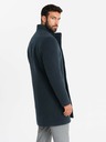 Ombre Clothing Pánsky asymetrický zapínaný kabát s vysokým golierom tmavomodrý Ombre Oblečenie