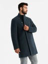 Ombre Clothing Pánsky asymetrický zapínaný kabát s vysokým golierom tmavomodrý Ombre Oblečenie