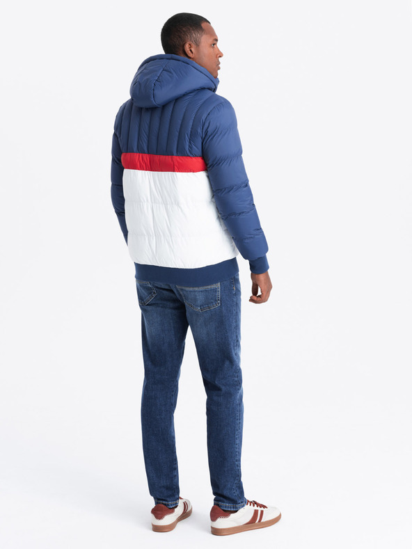 Ombre Clothing Pánska farebná retro športová bunda modrá a biela Ombre Clothing