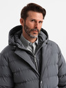 Ombre Clothing Pánska dlhá prešívaná bunda s klopami a podšívkou graphite Ombre Clothing