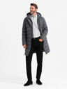 Ombre Clothing Pánska dlhá prešívaná bunda s klopami a podšívkou graphite Ombre Clothing