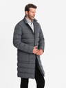Ombre Clothing Pánska dlhá prešívaná bunda s klopami a podšívkou graphite Ombre Clothing