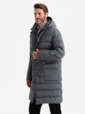 Ombre Clothing Pánska dlhá prešívaná bunda s klopami a podšívkou graphite Ombre Clothing
