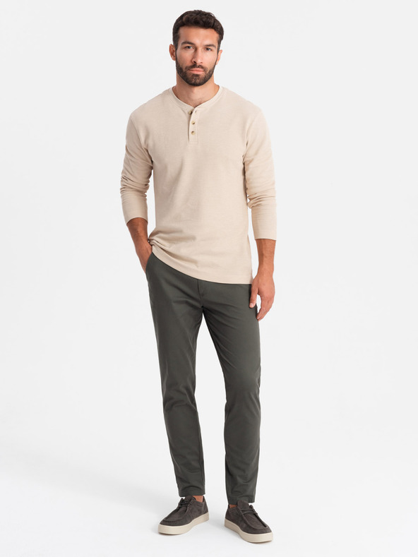 Ombre Clothing Pánske chino nohavice REGULAR FIT khaki Oblečenie Ombre