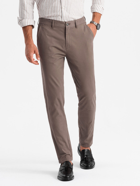 Ombre Clothing Pánske chino nohavice REGULAR FIT hnedé Oblečenie Ombre