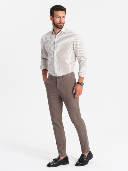 Ombre Clothing Pánske chino nohavice REGULAR FIT hnedé Oblečenie Ombre