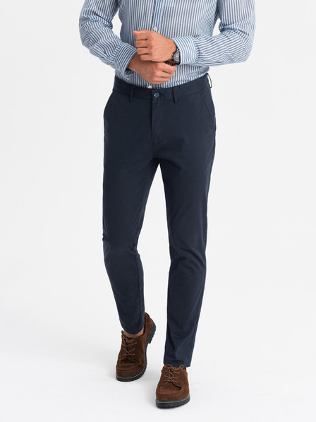 Ombre Clothing Pánske pevné chino nohavice REGULAR FIT tmavomodré Ombre Oblečenie