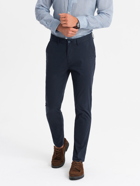 Ombre Clothing Pánske pevné chino nohavice REGULAR FIT tmavomodré Ombre Oblečenie
